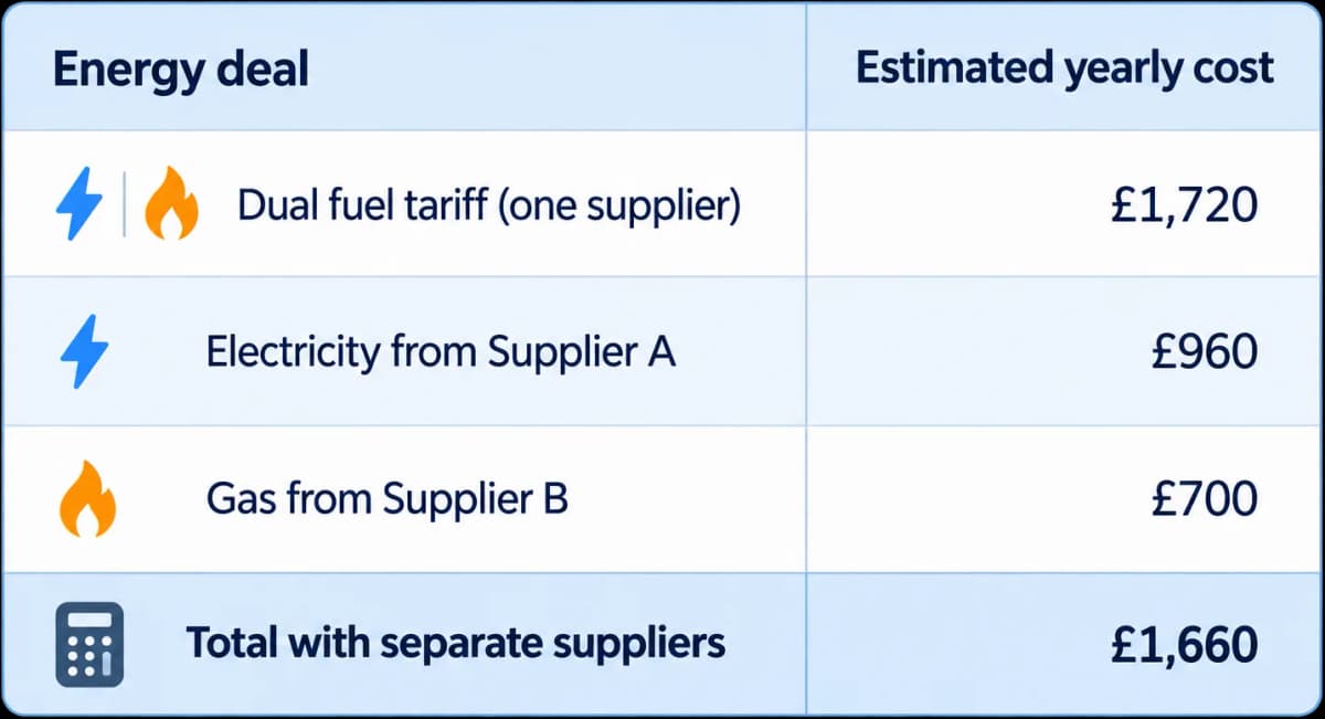 Dual fuel vs separate energy suppliers annual cost comparison