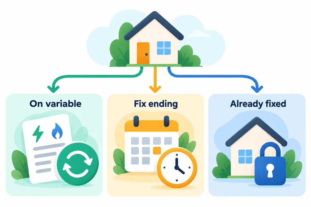 Three energy tariff situations variable, ending soon and already fixed