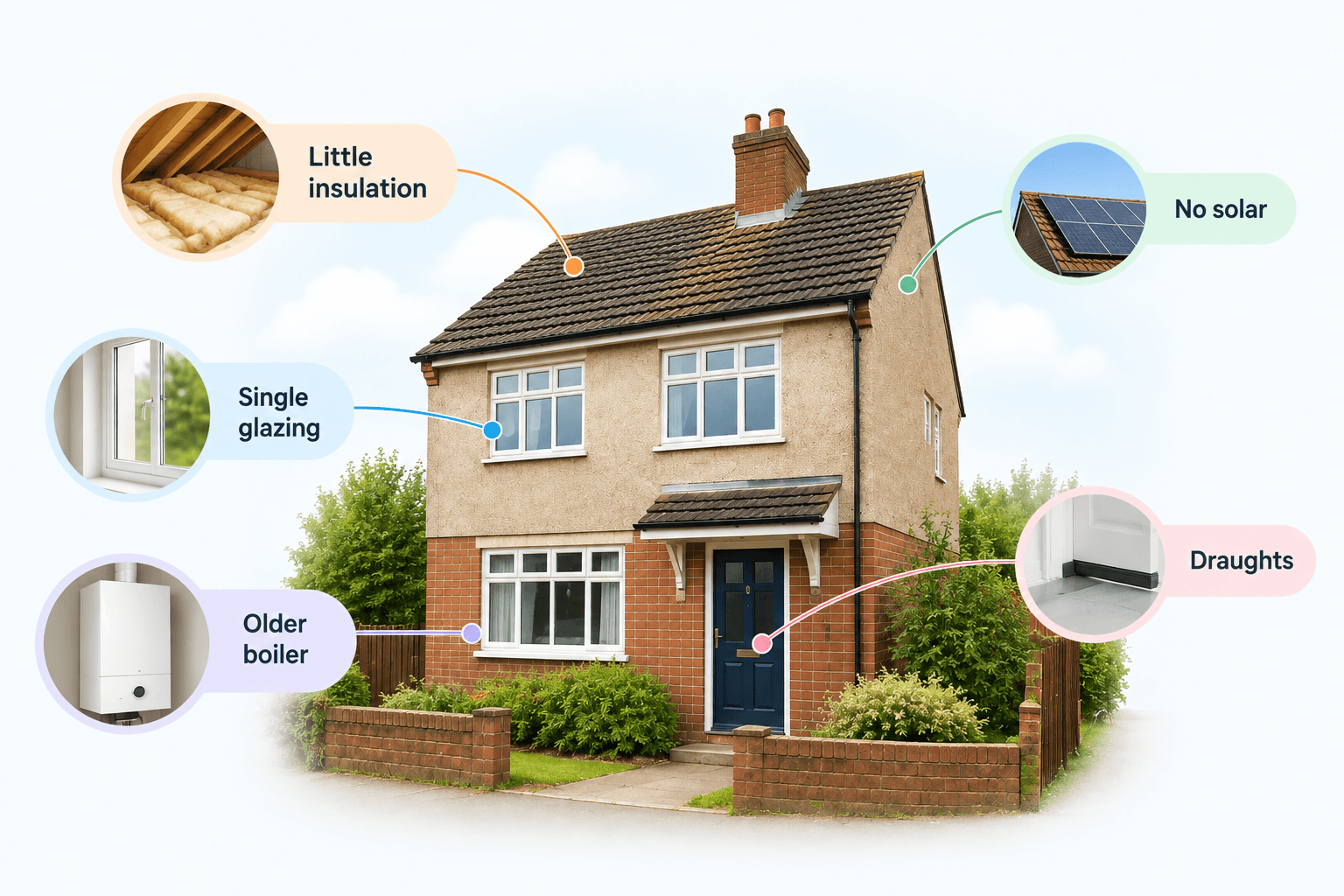 Typical insulation and heating features of an EPC E rated home