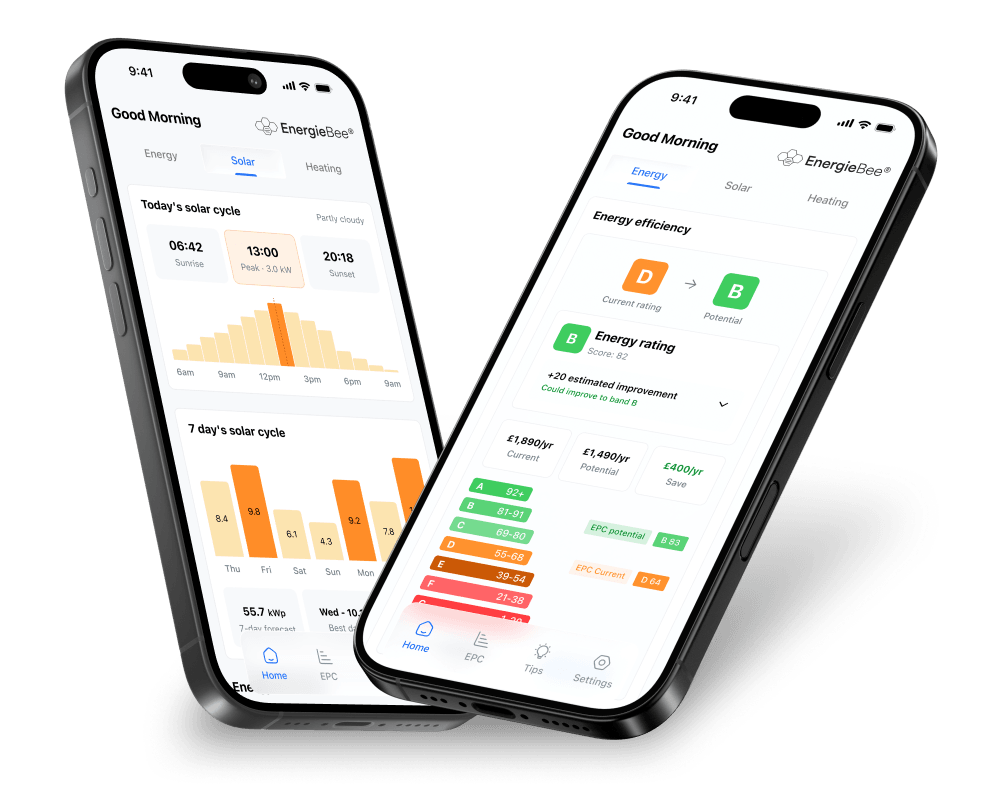 EnergieBee app shown on two phones